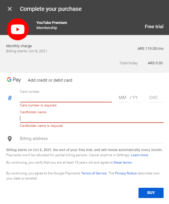 YouTube Premium free trial